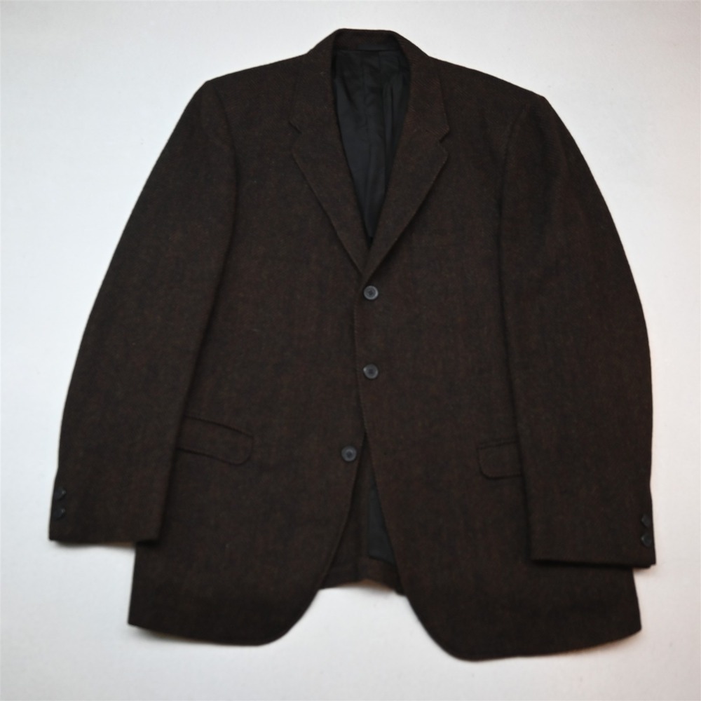 Vtg USA Made 40R Brown Herringbone Wool Tweed Mens Blazer Suit Jacket Sport Coat